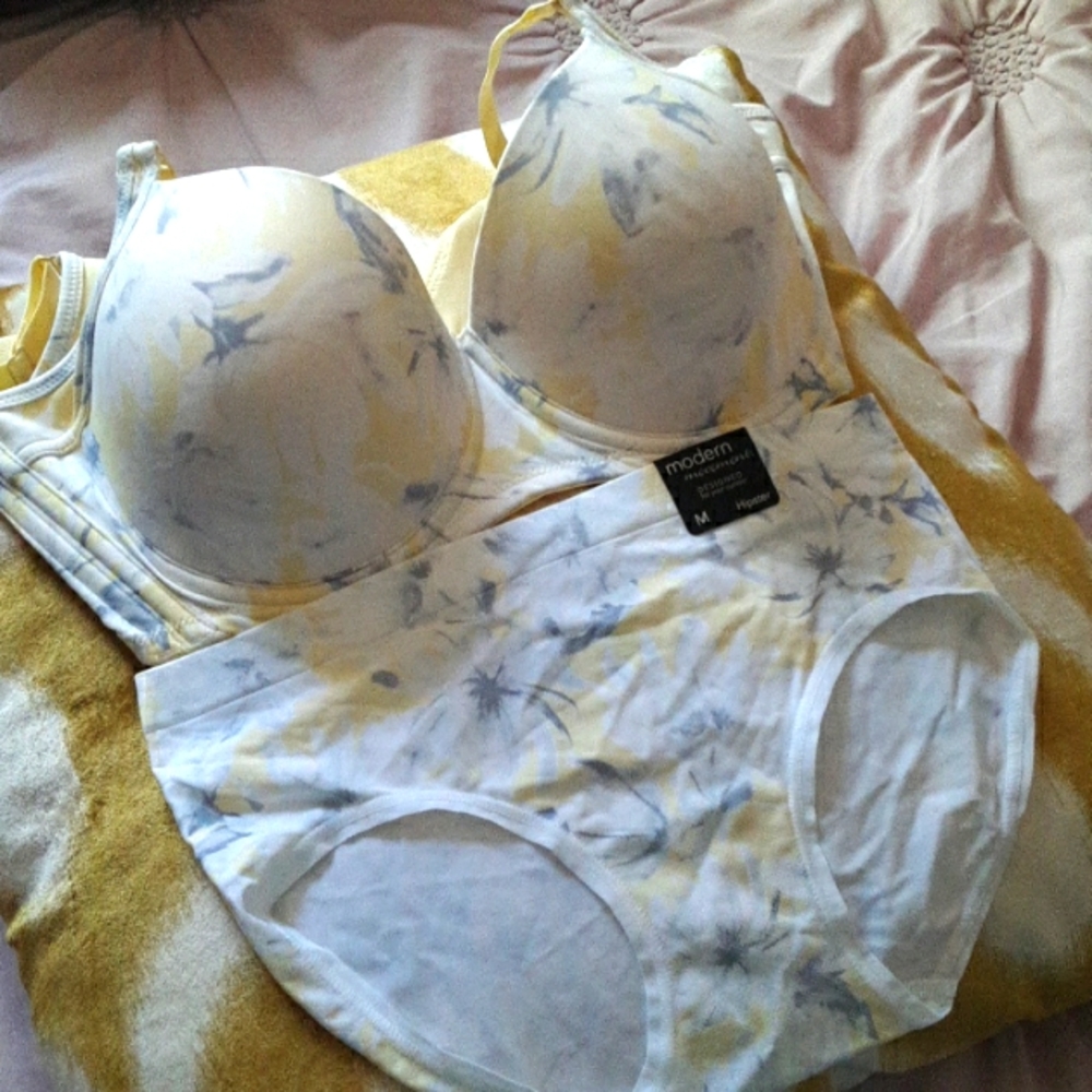 Yellow floral bra and panty set